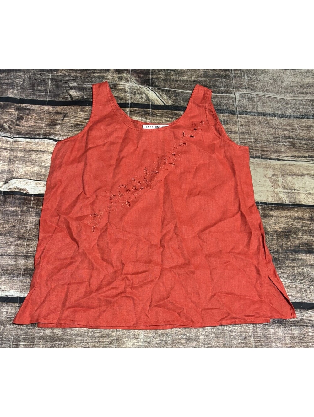 Josephine Chaus Tank Top Womens Small Petite Linen Eyelet Red